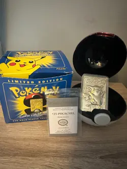 1999 Pokemon Pikachu 23K Gold Plated Trading Card inc/ ball, box, COA (Opened) - Image 1
