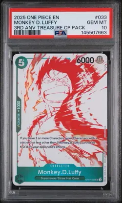 Graded 2025 One Piece Monkey D Luffy 033 Trading Card Game PSA 10 Gem Mint - Image 1