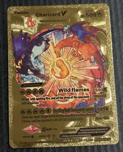 Pokemon Charizard V Evolution 508HP Gold Foil Fan Art Card Smooth - Image 1