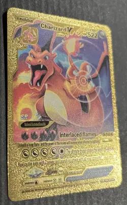 Pokemon Interlaced Flames Charizard V Gold Foil Card LV. 92 HP 522 Fan Art NM - Image 2