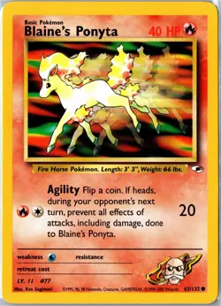 Pokemon Card - Blaine's Ponyta 63/132 Gym Heroes Common Unlimited MP - Image 1