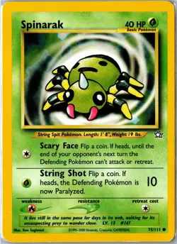 Pokemon Card - Spinarak 75/111 Neo Genesis Common Moderately Played - Image 1