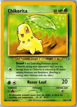 Pokemon Card - Chikorita 54/111 Neo Genesis Common Heavily Played - Image 1