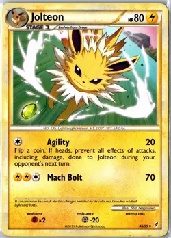 Pokemon Card - Jolteon 45/95 Call of Legends 2011 Uncommon Heavily Played - Image 1