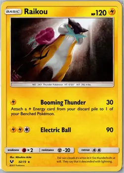 Pokemon Card - Raikou Shining Legends 32/73 2017 Rare Holo Lightly Played - Image 1