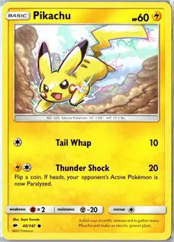 Pokemon Card - Pikachu 40/147 Burning Shadows 2017 Common Lightly Played - Image 1