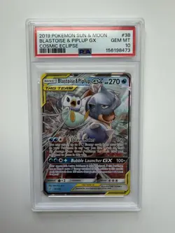 Pokemon Blastoise & Piplup GX Cosmic Eclipse Holo #38 PSA 10 Gem Mint NEW CERT - Image 1