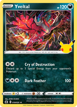 Yveltal 019/025 Rare Celebrations Pokemon Holo Near Mint - Image 1