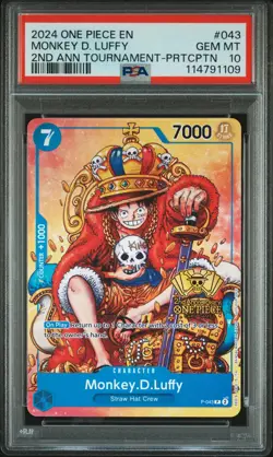 ONE PIECE MONKEY D. LUFFY 2024 PROMOS 2ND ANN TOURNAMENT-PRTCPTN #043 PSA 10 - Image 1