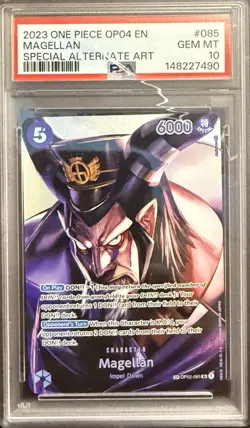 Bandai One Piece Magellan OP02-085 Kingdoms of Intrigue SP Alt Art Foil PSA 10 - Image 1