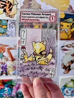 Abra ORIGINAL Watercolor Painted Pokemon Card - by PokePainterLisa - Image 1