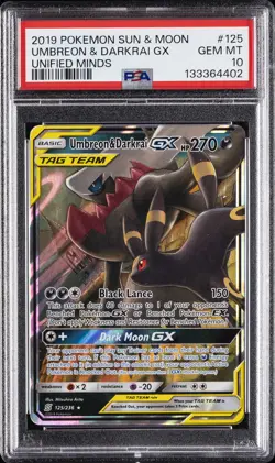 2019 POKEMON SUN & MOON UNIFIED MINDS #125 UMBREON & DARKRAI GX PSA 10 - Image 1