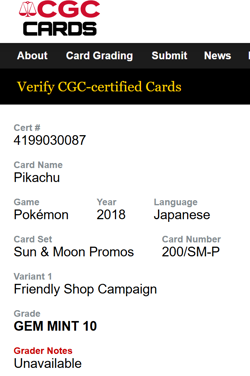 Pikachu Pokemon 2018 Friendly Shop Promo Japanese 200/SM-P CGC 10/9.5 blue label - Image 3
