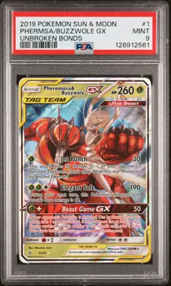 Pheromosa & Buzzwole Gx 1/214 Pokemon Unbroken Bonds Tag Team #1 MINT PSA 9 - Image 1