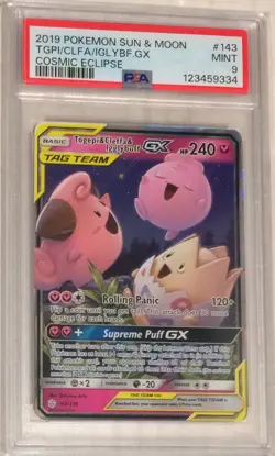 2019 Pokemon Sun & Moon Cosmic Eclipse PSA 9 Togepi & Cleffa & Igglybuff GX #143 - Image 1