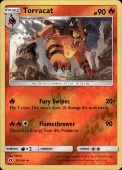Pokemon Reverse Holo Torracat SM Base Set 25/149 LP - Image 1