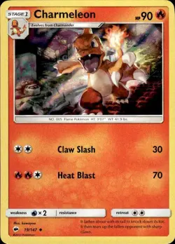 Pokemon Reverse Holo Charmeleon SM - Burning Shadows 19/147 LP - Image 1