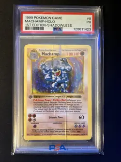 1999 Pokemon Machamp-Holo 1st Edition Shadowless PSA 1 Pop 5 Fresh Cert - Image 1