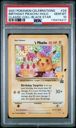 Pokemon Celebrations Birthday Pikachu 24 Classic Holo PSA 10 GEM MINT - Image 1