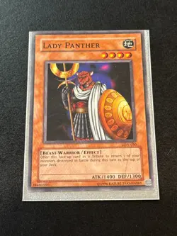 1996 Yu-Gi-Oh Lady Panther Beast Warrior / Effect Card ATK/1400 DEF/1300 LON-030 - Image 1