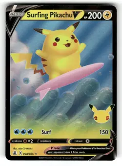 Surfing Pikachu V NM 008/025 Celebrations Pokemon Holo V Rare - Image 1