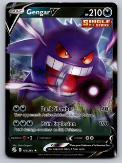 Gengar V 156/264 Holo V Rare Fusion Strike Pokemon Moderately Played - Image 1