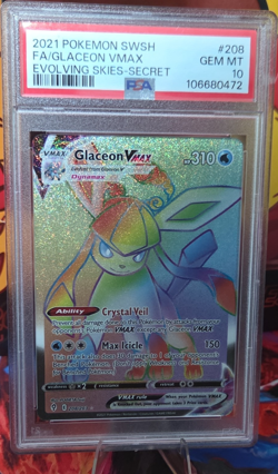 Pokemon Glaceon VMAX 208/203 SWSH07: Evolving Skies Secret Rare Holo PSA 10 - Image 1