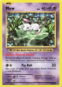 POKEMON Mew #53/108 Holo XY - Evolutions NM - Image 1