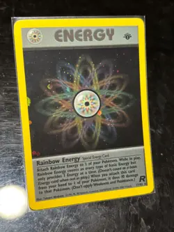 Rainbow Energy Holo Rare Team Rocket 1st Edition 17/82 Pokemon Card - 1999 SWIRL - Image 2