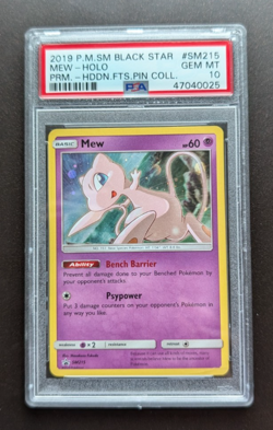 2019 Pokemon Sun & Moon Black Star Mew Holo Promo Pin SM215 PSA 10 - Image 1