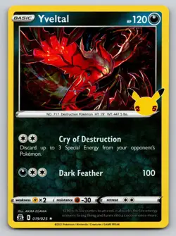 Yveltal 019/025 Rare Celebrations Pokemon Holo Near Mint - Image 1