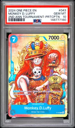 Monkey D. Luffy PSA10 2024 One Piece Promos 2nd Ann Tournament-Prtcptn #043 - Image 1