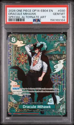 2026 ONE PIECE OP14 #030 AZURE SEA'S SEVEN DRACULE MIHAWK SP ALT ART PSA 10 - Image 1