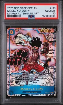 2025 ONE PIECE OP11-EN #118 MONKEY D. LUFFY MANGA PSA 10 (Q895 - Image 1