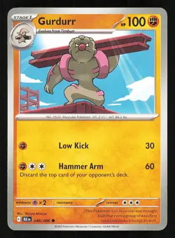 Gurdurr 048/086 Regular Near Mint Pokemon TCG Scarlet & Violet Black Bolt BLK - Image 1