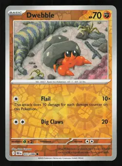 Dwebble 051/086 Reverse Holo NM Pokemon TCG Scarlet & Violet Black Bolt BLK - Image 1