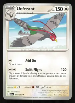 Unfezant 073/086 Regular Near Mint Pokemon TCG Scarlet & Violet Black Bolt BLK - Image 1