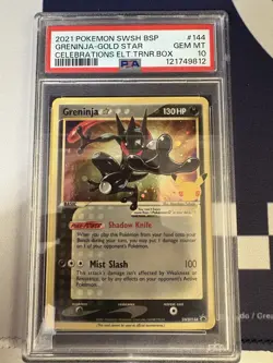 Pokemon Greninja Gold Star Celebrations ETB Black Star Holo Promo SWSH144 PSA 10 - Image 1