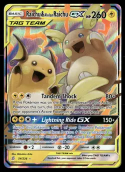 Raichu & Alolan Raichu GX 54/236 Holo GX Rare Unified Minds Pokemon LP - Image 1