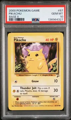2000 Pokemon Game Pikachu 87/130 Base Set 2 PSA 10 GEM MINT - Image 1