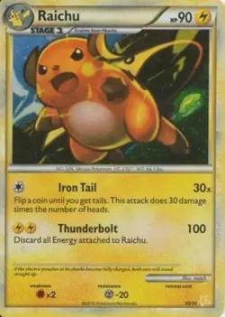 Heavily Played Raichu - 30/30 - HS Trainer Kit (Raichu) Pokemon HGSS Trainer Kit - Image 1