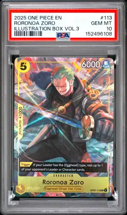 2025 ONE PIECE PROMOS ILLUSTRATION BOX VOL.3 #113 RORONOA ZORO PSA 10 - Image 1