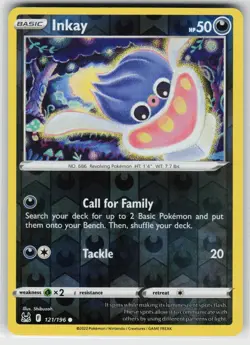 Inkay 121 Reverse Holo 196 C Lost Origin LP Pokemon - Image 1