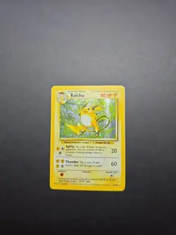 Pokemon TCG Raichu Base Set Holo Card 14/102 Unlimited Rare, Heavy Played - Image 1