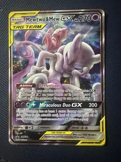 Pokemon TCG Sun & Moon Mewtwo Mew GX Holo Promo Card #SM191 HP DMG - Image 1