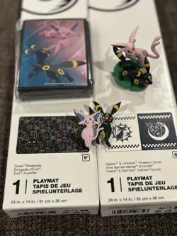 Umbreon, Espeon & Eevee Pokemon Center Playmats, Pin, Figurine & Sealed Sleeves - Image 2