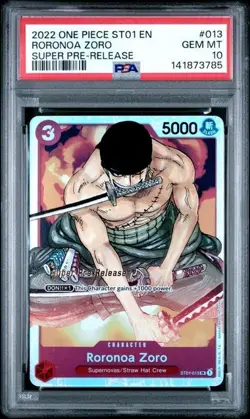 2022 ONE PIECE ST01-013 RORONOA ZORO SUPER PRE-RELEASE PSA 10 GEM MINT - Image 1