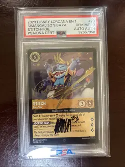 Disney Lorcana TCG Stitch Rock Star Foil Super Rare PSA 10 23/204 Autographed ￼ - Image 1