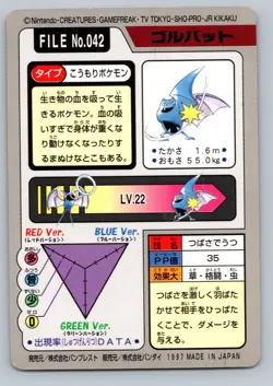 Pokemon Card Japanese - Golbat No. 042 - Bandai Carddass - Image 2