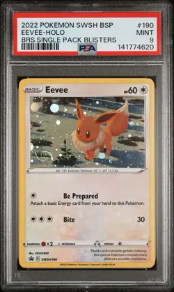 2022 Black Star Promo Brilliant Stars Single Pack Blister # 190 Eevee Holo PSA 9 - Image 1